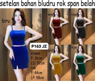 Setelan Bahan Bludru Rok Span Belah