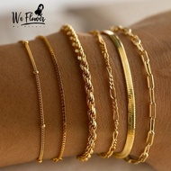 We Flower 6PCs Bohemian 14K Gold Link Chain Bracelets Set for Women Men Vacation Fashion Wrist Chain