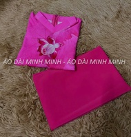 Bộ áo dài lụa Habutai cao cấp - họa tiết hoa sen (màu hồng)