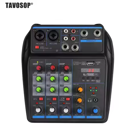 4 Channel Mixer Dj Mixing Console Met Bluetooth 48V Phantom Power Monitor Karaoke Systeem Usb Mixer 