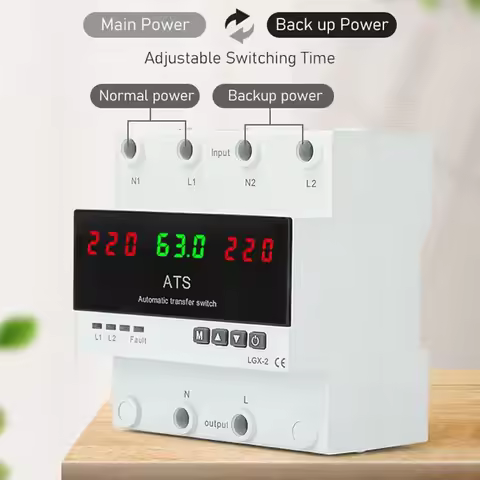 63A 100A 2P 220V Over and Under Voltage protection Ats Changeover Switch with Digital Display