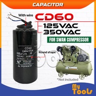 Mytools Capacitor CD60 Round (Black) with Wire *For SWAN Compressor* 500uf 125VAC / 45uf 350VAC
