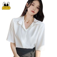 PANCOAT Hong Kong style high-end western style shirt women's fashion age-reducing professiPANCOAT港风高级感洋气衬衫女士时尚减龄职业装短袖衬衣5.13