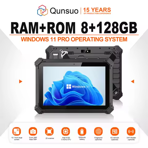 Industrial Tablet Windows 11 Wifi Bluetooth RJ45 HDMI 2D Scanner 5000mAh Large Battery Optional UHF 