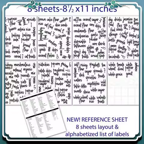 A67K-336PCS Pantry Label Printed Home Containers Jars Bottles Tags Waterproof Transparent Self-Adhes