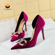 Side hollow High-Heeled Shoes Woman Pumps crystal buckle High Heels Stiletto Party Women Shoes Suede