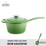 iGOZO Greeny Pure 18cm Cast Iron Saucepan (Free Silicon Turner)
