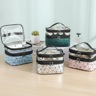 New Lingge Double Layer Cosmetic Bag, Portable Large Capacity Travel Skincare Toilet Organizer  Beg 