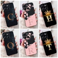 Moto G86 Power Case Cover Black Silicone Aesthetic A-Z Letters Fashion Flowers Crown Phone Case Moto