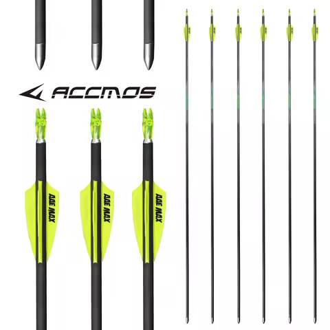 32in Pure Carbon Arrows ID 4.2mm Spine 400-1000 ±0.001 Straightness Yellow Vanes 80 Grain Point for 