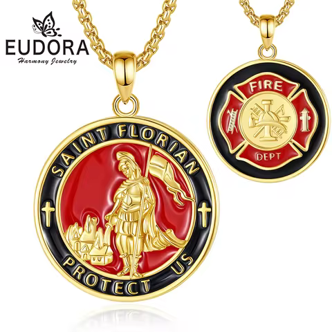 Eudora Copper Saint Florian Necklace 18k Gold Plated Firefighter Amulet Cross Pendant Christian Jewe