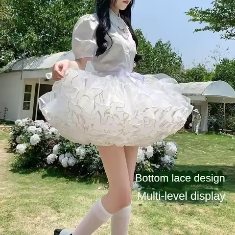 Multi-layer Ruffled Petticoats for Women Fluffy Bubble Skirt Crinoline Underskirt No Hoop Boneless L
