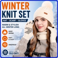 Winter Set Women Winter Glove Beanie Neck Warmer Hat Knitted Snow Cap Winter Accessories Glove Musi