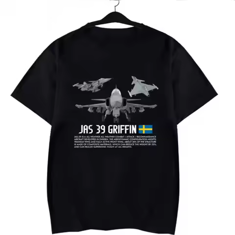 Sweden SAAB JAS 39 Gripen Fighter Aircraft Premium T-Shirt. High-quality Cotton Short Sleeve O-Neck 