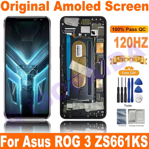 IBOPAIDA 6.59 Inch Original AMOLED Display Screen with Touch Panel Digitizer for Asus ROG 3 ZS661KS 