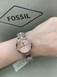 Fossil Olive Silver Dial Rose Gold-tone Steel Link Bracelet Ladies Watch