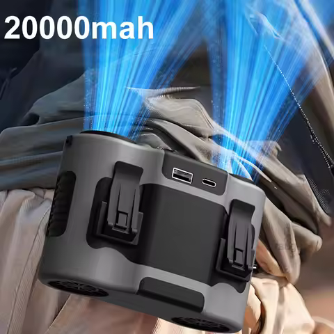 20000Mah Waist Fan Portable Clip Fan With Double Wind Outlet Mini Wearable Hanging Neck Fan For Outd
