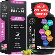Thermogenic Multi Collagen Burn Capsules - Advanced Type I, II, III, V, X Hydrolyzed Collagen Peptid
