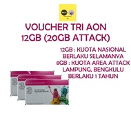 VOUCHER TRI / THREE / 3 VAON12GB KUOTA DATA AON 12GB NASIONAL (20GB AT