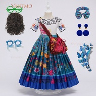 Mirabel Encanto Cosplay Costume Dress for Girls Kids with Large Bag and Earrings Set Magic House The