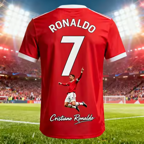 Man Utd Red Classic Ronaldo #7 Celebration Print Signed Football Jersey T-shirt Breathable Summer Sp