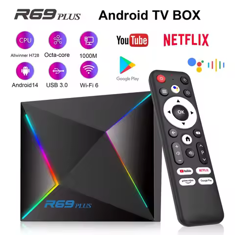 R69Plus Android14 TV box Wifi6 Global Version Allwinner H728 chip octa-core Wifi6 1000M Lan Bluetoot