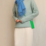 親膚換季輕薄羊毛圍巾頸巾 冬日質感配件 清新海岸藍