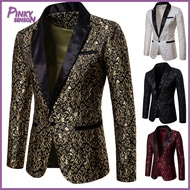 Men Blazer Jacquard Single Button Autumn Winter Pockets Lapel Suit Coat for Wedding