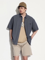男裝|Logo純棉翻領短袖襯衫-黑藍色