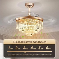 80Inch Fan Light Ceiling Crystal Invisible Blades Ceiling Fan With Light Modern Decoration Chandelie