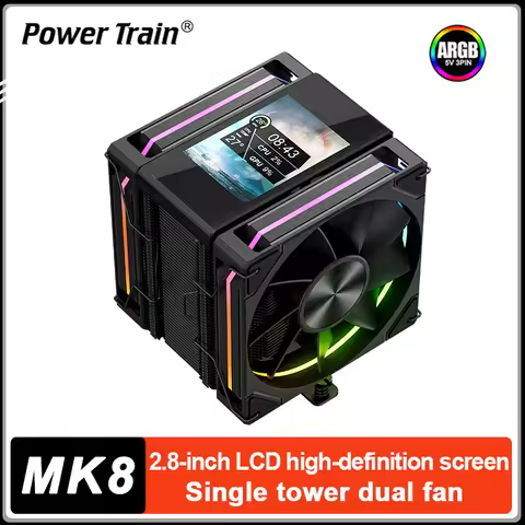 Power Train X-GAMERX MK8 Tower CPU Cooler LCD Screen Dual Fan 6 Heat Pipes Air-Cooled Radiator For L
