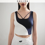 SALISA - TANK Two-Tone Crop Top White/Navy เสื้อกล้าม