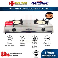 Homelux HDS-999 Flameless Double Burner Stainless Steel Infrared Gas Cooker Stove (6.6kW) Dapur Gas 红外线炉