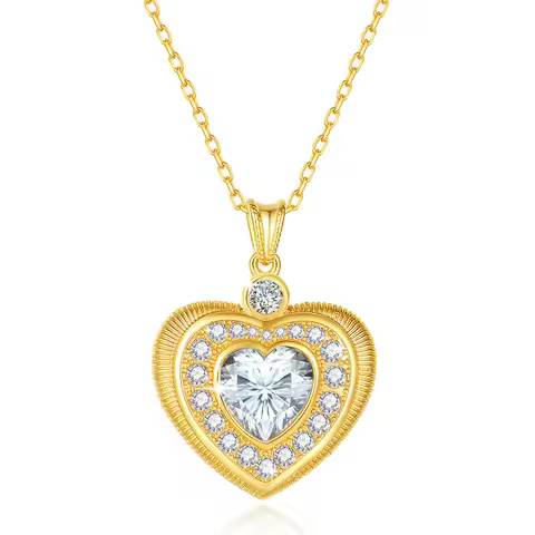 Szjinao 100% Real 18K Gold Heart Necklace 9mm 3ct Moissanite Pendant K Gold Luxury Wedding Jewelry W