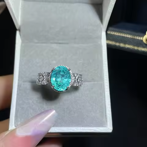 Paraiaba ring, vintage 6ct egg-shaped ring, engagement gift for women