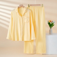 Bamboo Fiber Spring/summer Cotton Collared Pajamas Womens Long-sleeved Pajamas and Pants Home Sleepw