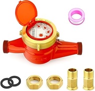 MEANLIN MEASURE 1/2" NPT Couplings Water Meter Gallon Hot Water Meter for Garden or Home, 15MM Measu