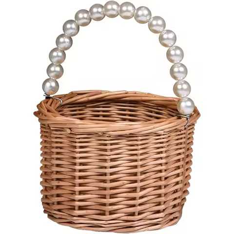 Wicker Rattan Flower Girl Basket,Pearl Handle Flower Girl Basket,Wedding Flower Girl Basket and Home