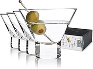Viski Crystal Stemless Martini Glasses - Fun Cocktail Glasses, Crystal Clear Coupe Glass Gift Set, 7