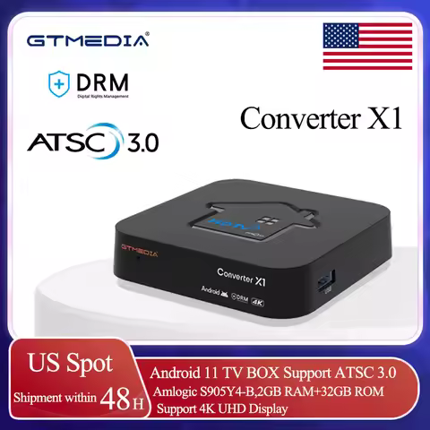 ATSC3.0 HDTV Converter X1 Android 11 TV Box 2GB+32GB Amlogic S905Y4-B ATSC3.0 4K DRM Tuner DVR Recor