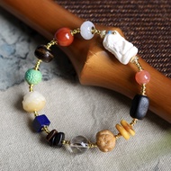 Original Chinese Jade Beeswax Lapis Lazuli Southern Red Agate Nesuke Green Tara Multi-Treasure Chine