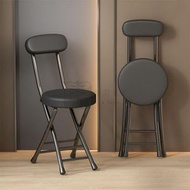 黑色皮革 便攜折疊圓椅 軟墊靠背椅 餐椅 學習椅 休閒椅  規格 黑色 軟墊