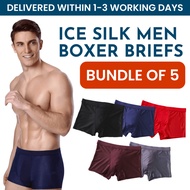 [Bundle of 5] Ice Silk Men Boxer Briefs Underwear | Premium Male Boxer Shorts | Soft Breathable Cool