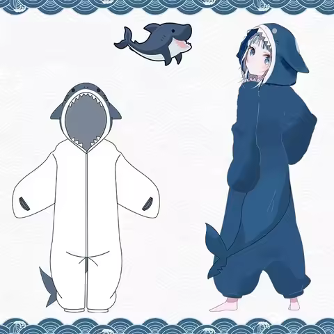 Anime Hololive VTuber Gawr Gura Shark Cosplay Costumes Pajamas Sleepwear Adults Soft Warm Flannel Ju