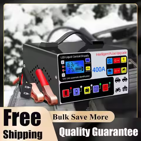 400A Car Battery Charger 12V/24V Battery High Power Fast Charger 220W Intelligent Pulse Repair Charg