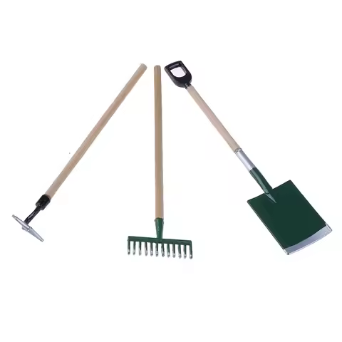 * Hot Sale 3psc/Set Metal Garden Spade Rake Tools For Dolls House Miniatures Accessories
