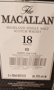 原箱 港行 2023年 Macallan 18 sherry oak