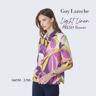 เสื้อผู้หญิง เสื้อเชิ๊ตแขนสามส่วน เนื้อผ้าลินินพิมพ์ลายดอกไม้สดชื่น Guy Laroche (GAF3VI)