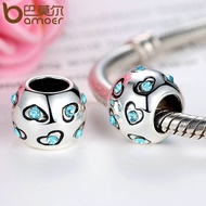 Bamoer Manik-Manik Kristal Biru Bentuk Hati Warna Silver Untuk Aksesoris Perhiasan Gelang Tangan Pa5