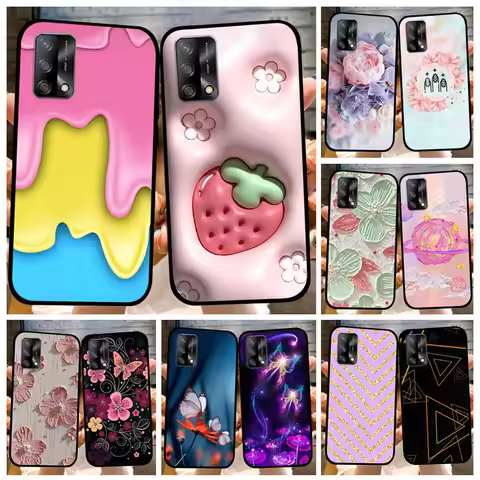 For OPPO A74 4G Oppo F19 Case Luxury Flower Black Soft Silicone Phone Case For OPPO A74 4G Back Cove